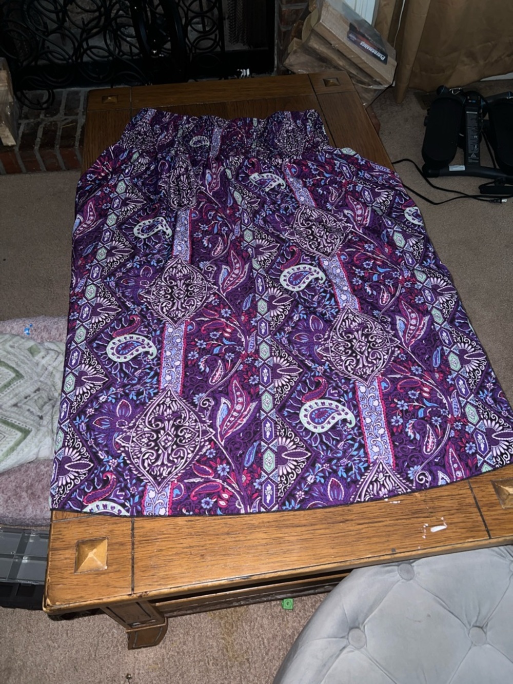 Women's Purple Paisley Midi Skirt with Elastic Waist